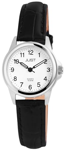 Klassische Damen Armband Uhr Weiß Schwarz Silber Edelstahl Echt Leder Analog Quarz 10ATM Fashion 9JU10084004 von Excellanc