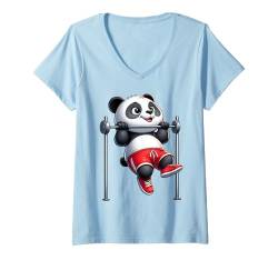 Damen Panda Doing Klimmzüge Trainer Gym Fitness Workout Training T-Shirt mit V-Ausschnitt von Exercise with Panda