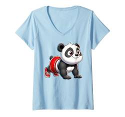 Damen Panda macht Liegestütze, Trainer, Fitnessstudio, Fitnesstraining T-Shirt mit V-Ausschnitt von Exercise with Panda