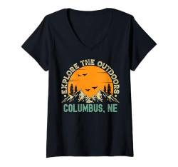 Damen Columbus, Nebraska — Erkunden Sie die Natur T-Shirt mit V-Ausschnitt von Explore The Outdoors Vintage Sunsets