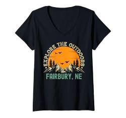 Damen Fairbury, Nebraska — Erkunden Sie die Natur T-Shirt mit V-Ausschnitt von Explore The Outdoors Vintage Sunsets