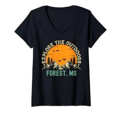 Damen Forest, Mississippi — Erkunden Sie die Natur T-Shirt mit V-Ausschnitt von Explore The Outdoors Vintage Sunsets