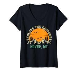 Damen Havre, Montana - Erkunden Sie die Natur T-Shirt mit V-Ausschnitt von Explore The Outdoors Vintage Sunsets