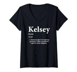 Damen Kelsey God Meme Definition Lustiger Name Geburtstag Kelsey Pride T-Shirt mit V-Ausschnitt von Extreme Greatness