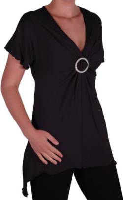 Eye Catch Plus - Solange Frauen Asymmetrische Stretch Kurzarm Diamante Damen mit V-Ausschnitt Top Schwarz Gr. 50/52 von Eye Catch