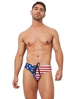 F plus R Herren-Bikinihose mit USA-Flagge, Sterne, niedrige Taille, Bademode, blau, Large von F plus R