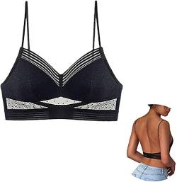 Bralette, V-Ausschnitt Top BH, Bralette Damen, Schlafen BH,Push up Spitze BH T-Shirt Bra Rückenfrei Unsichtbar für Kleid Abendkleider, Ballkleider, Brautkleider für Frauen, Mädchen (01#Black, XL) von FACAIAFALO