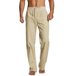 Modaworld Hosen Herren Leinen Baumwolle Lange Sport Straight Regular Fit Outdoor Strandhose aus Baumwollmischung Leicht Sommerhose Jogginghose Loose Fit Freizeithose mit Kordelzug Seitentaschen von FACAIAFALO