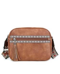 FADEON Crossbody-Tasche für Damen, Designer-Umhängetasche, PU-Leder, Schultertasche, breiter Riemen, Quaste, Geldbörse braun von FADEON