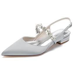 Damen Slingback Flach Pumps geschlossene Slip-on Pumps Hochzeit Cute Schuhe,Silber,37 EU von FADUNI