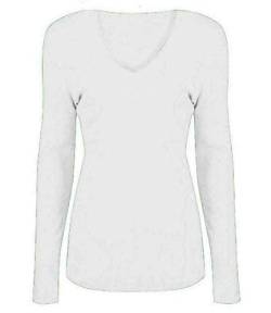 Damen Basic V Ausschnitt Langarm T Shirts Casual Tops Bluse Damen Stretch Loose Shirt Gr. 50-52, weiß von FAIRY TRENDZ LTD