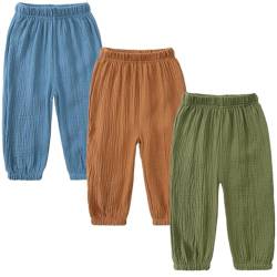 3 Pack of Kinder Mädchen Jungen Sommer Baumwoll Drucken Leinenhose Pumphose Elastische Lässige Anti-Moskito Jogginghose Lässige Pants Hose von FAIRYRAIN