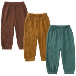 3 Pack of Kinder Mädchen Jungen Sommer Baumwoll Drucken Leinenhose Pumphose Elastische Lässige Anti-Moskito Jogginghose Lässige Pants Hose von FAIRYRAIN