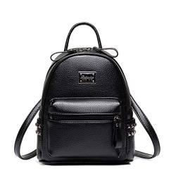 FAIRYSAN Damen Mädchen Rucksack Punk Stil Leder Daypack Mini Schultasche Kleine Büchertasche Schwarz von FAIRYSAN