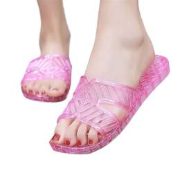 FAJNUZI2024 Badeschuhe Mode Transparente Hausschuhe Nicht-slip Kunststoff Dusche Schuhe Indoor Hause Weichen Boden Sandale Hausschuhe Frauen Sommer Indoor Outdoor Hausschuhe Badelatschen(Pink,38) von FAJNUZI2024