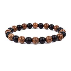 Armband Holzperlen Balance Schwarz Lava Rock Armreifen Schmuck 8mm Naturholz Frauen Gebet Schmuck Yoga Armbänder, 19,17cm-6.7inch von FAJOS