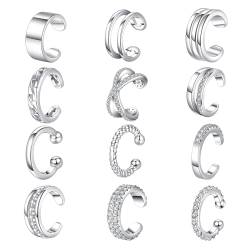 FANCH 12Pcs Ear Cuff für Damen 14K Vergoldet Manschette Ohrringe Nicht Durchbohrte Ohren Clip auf Knorpel Ohrring Gefälschte Ohrringe Leicht Clips Wraps Ohrmanschette Ohrklemme Silber von FANCH