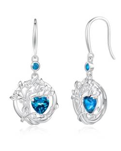 FANCIME Lebensbaum Blautopas Ohrringe für Damen 925 Sterling Silber Baum des Lebens Ohrstecker Hängende Schmuck Geschenke für Damen Frauen Mädchen von FANCIME