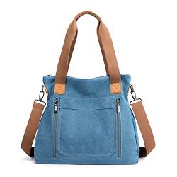 FANDARE Retro Handtaschen Leinwand Schultertasche Damen Umhängetasche Frauen Arbeitstasche für 12.9 Zoll Tablet Shopper Reisen Crossbody Messenger Bag Blau von FANDARE