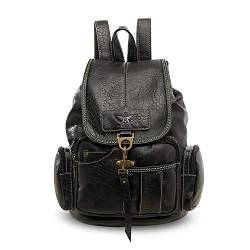 FANDARE Retro Rucksäcke Schulrucksack Schultasche Wasserdicht Schulranzen Damen Herren Teenager Backpack Tagesrucksack Reise Daypacks für Uni Büro Alltag Freizeit Campus Wandern Dauerhaft PU Schwarz von FANDARE