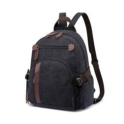 FANDARE Vintage Rucksack Leinwand Schulrucksack Schulranzen Daypacks Laptop Rucksack Herren Damen Schultaschen für 12.9 Zoll Laptop Universität Wandern Reisen Freizeit Arbeit Tagesrucksack Schwarz von FANDARE