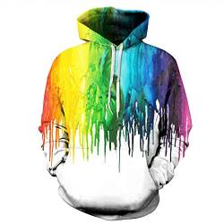 FANSU Herren Damen Kapuzenpullover 3D Hoodie,Bunt Pigment Regenbogen Druck Unisex Freizeit Creative Sweatshirt Pullover Langarm Paare Hoodies mit Tasche (XXL/XXXL,Pigmentweiß) von FANSU