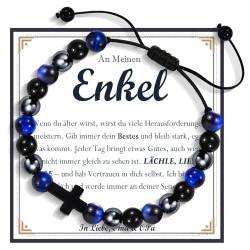 FAOMZQ Perlen Armband für Enkel, An Meinen Enkel Geschenke von Oma Opa Großeltern, Geschenk für Enkel Jungen zum Geburtstag Weihnachten Taufe Firmung Kommunion Jugendweihe Abschluss Einschulung von FAOMZQ