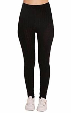 FASHION 7STAR Damen-Leggings, gerippt, grob, gestrickt, mit Zopfmuster, dick, warm, Schwarz , 42-44 von FASHION 7STAR