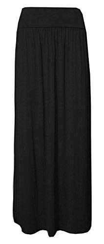 FASHION 7STAR Stylischer, bequemer, flare langer Maxikleid für Damen, umklappbarer, hoher Bund, Zigeuner Maxirock (Schwarz, Großbritannien 24 26) von FASHION 7STAR