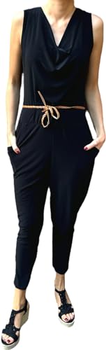 FASHION YOU WANT Damen Ärmellos Elastische Taille Jumpsuit mit Taschen (schwarz, 42/44) von FASHION YOU WANT