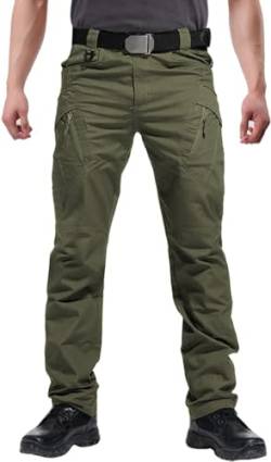 FEDTOSING Cargohose Herren Vintage Militär Tactical Hosen mit Stretch Arbeitshose Outdoor Viele Taschen Leichte Baumwolle, ARMEEGRÜN, Gr. 44/32 von FEDTOSING