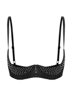 FEESHOW Damen BH Büstenhebe Offen Sexy Push Up Mit Strass Busenfreie Dessous Unterbrust Bralette Erotische Unterwäsche Lingerie Schwarz M von FEESHOW