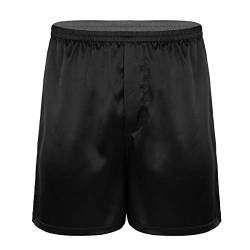 FEESHOW Herren Locker Boxershorts Glanz Satin Shorts Kurz Hose Männer Schlafanzughose hohe Taille Strandhose Atmungsaktiv Schwarz L von FEESHOW