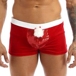 FEESHOW Herren Weihnachtsmann Kostüm Samt Boxershorts Kurze Hose Trunk Männer Sexy Weinachten Unterhose Nachtwäsche Rot S von FEESHOW