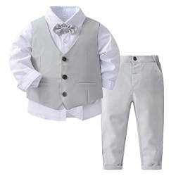 FEESHOW Jungen Anzüge Gentleman Fliege Langarm Hemd Anzugsweste Und Hose 3tlg Schicker Kleinkind Babykleidung Set Für Taufe Geburtstag party Grau 110-116 von FEESHOW