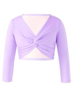 FEESHOW Kinder Mädchen Ballett Wickeljacke Langarm Wärme Samt Fleece Ballettjacke Gymnastik Tanz Strickjacke Pullover Top Ballettkleidung Violett 158-164 von FEESHOW