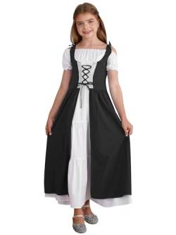 FEESHOW Mädchen Mittelalter Kleid Mittelalterliche Renaissance Prinzessin Kleid Festlich Partykleid Ballkleid Festkleid Abendkleid Tanzkleidung Schwarz_Neu_A 158-164 von FEESHOW