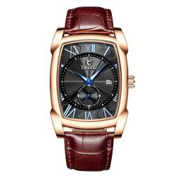 FENKOO Herren Quarz Quadrat Uhr Business Wasserdicht Zeiger Datum Lederband Armbanduhren für Männer Geschenk (Farbe : Schwarz) von FENKOO