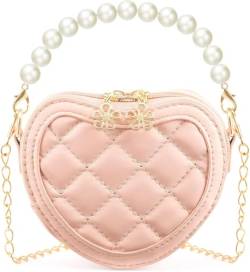 FENXIXIONE Kleine Mädchen Herz Perle Mini-Geldbörse - Niedlich Mode Crossbody Handtaschen, Mädchen Perle Ketten-Crossbody Handtaschen Für Kinder/Kleinkinder (Rosa) von FENXIXIONE