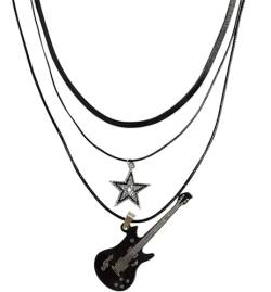 FENXIXIONE Star Vintage Halskette Punk Star Halsband Rock-Rolle Gitarre Mehrschichtige Halskette Für Frauen Männer Eboy Egirl von FENXIXIONE