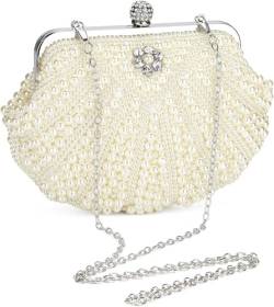 Frauen Perle Clutch Handtaschen - Weißer Kristall Perlen Abendhandtasche Braut-Kupplung Für Cocktail Party Hochzeit (Perlweiß,Einheitsgröße) von FENXIXIONE