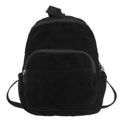 Kleiner Casual Daypack, Kord-Rucksack Geldbörse Frauen, Niedliche Mini Retro-Stil Lässig Daypack Leichtgewicht Büchertasche (Schwarz,28 * 26 * 11CM) von FENXIXIONE