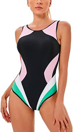 FEOYA Damen Einteilige Athletic Racerback Badeanzug Modest Sport Badeanzug Rosa S von FEOYA