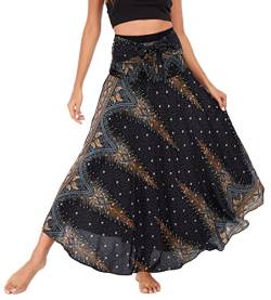 FEOYA Hippie Rock Boho Röcke für Frauen Lange Kleid Sommer Strand Bohemian Maxi Rock 2 in 1 Hippie Kleidung, B-schwarz, Einheitsgröße von FEOYA