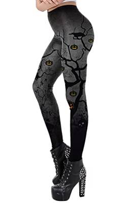 FEOYA Sports Leggings Damen Sporthose Leggins Damen Halloween Totenkopf Print Hip Lift Workout Leggings Fitness Yoga Hosen von FEOYA