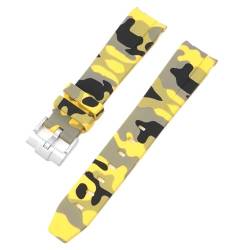 FFHDJL Camouflage-Armband für Omega für Swatch MoonSwatch, gebogenes Ende, Silikon-Gummi-Armband, Herren- und Damen-Sportuhrenarmband, Zubehör, 20 mm(Camo yellow01) von FFHDJL