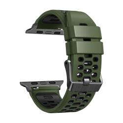 FFHDJL FKM-Gummiband für Apple Watch Serie 9 8 7 6 5 4 SE 45 mm 44 mm 42 mm Ultra 1 2 49 mm Ersatz-Uhrenzubehör Armbandriemen(Army green,45MM) von FFHDJL