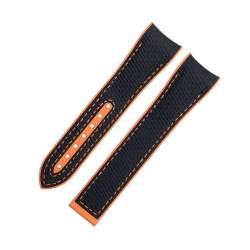 FFHDJL Für Omega-Armband für 43,5 mm Zifferblatt, Seamaster 600, Armband mit Faltschließe, 21 mm weiches FKM-Fluorubber-Nylon-Textur-Vollgummi-Uhrenarmband(Black Orange,20mm) von FFHDJL