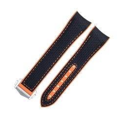 FFHDJL Für Omega-Armband für 43,5 mm Zifferblatt, Seamaster 600, Armband mit Faltschließe, 21 mm weiches FKM-Fluorubber-Nylon-Textur-Vollgummi-Uhrenarmband(Black Orange 6,20mm) von FFHDJL