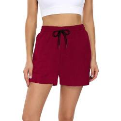 FGFD&OU Shorts Damen Baumwolle Kurz Hosen Jogginghose Kurze Sporthose Sommerhose Sweathose Atmungsaktive Laufshorts Trainingshose zum Fitness Running Gym Basketball Yoga für Sommer (Weinrot, XXL) von FGFD&OU